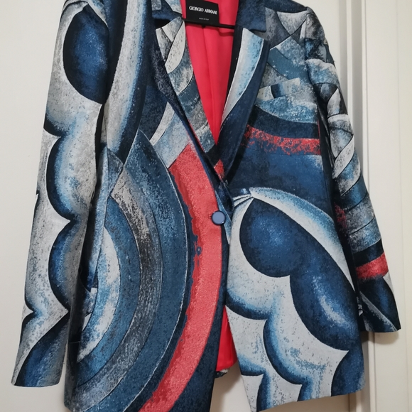 Giorgio Armani Jackets & Blazers - Giorgio Armani Women's Blue and Red Abstract Jacket